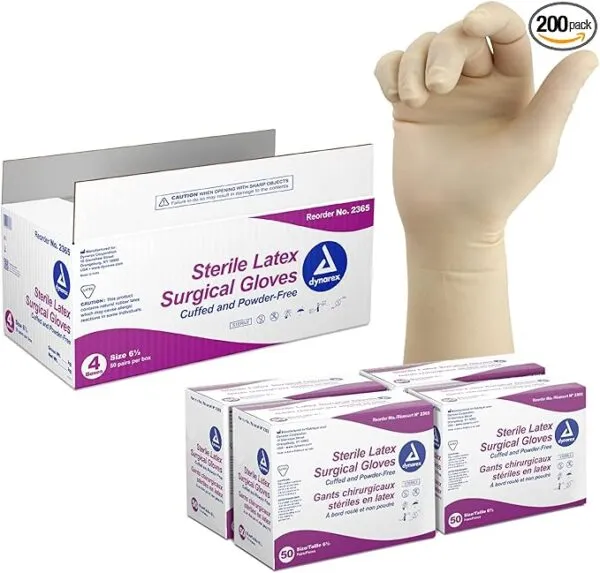 Sterile Latex Surgical Gloves, Size 6.5, Powder-Free, 50/BOX