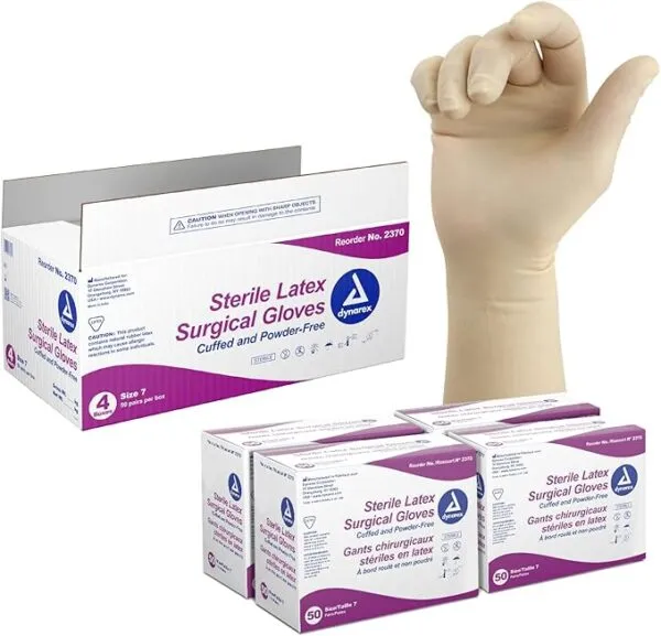 Sterile Latex Surgical Gloves, Size 7.0, Powder-Free, 50/BOX
