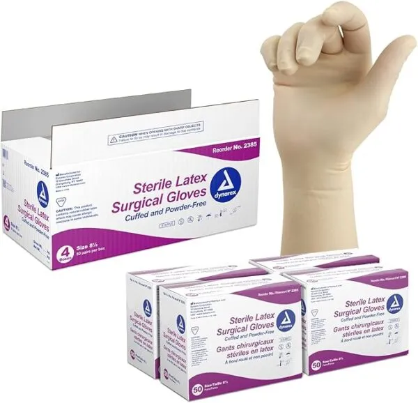 Sterile Latex Surgical Gloves, Size 8.5, Powder-Free, 50/BOX