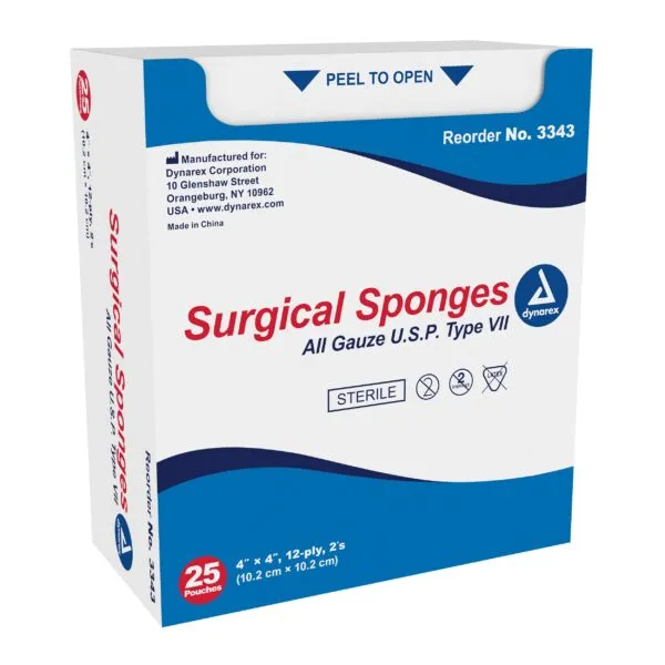 Surgical Gauze Sponge - Sterile 2's, 4" x 4" 12 Ply, 25/BOX