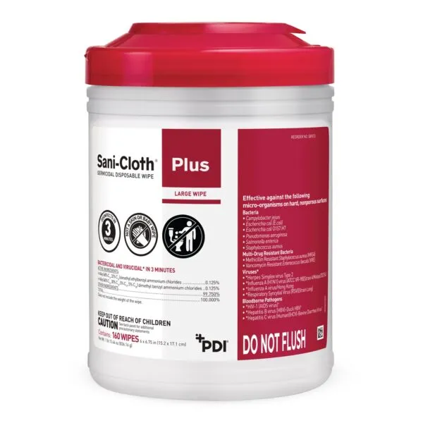 Wipe, Sanicloth Plus GERMICIDAL LG, 160/BOX