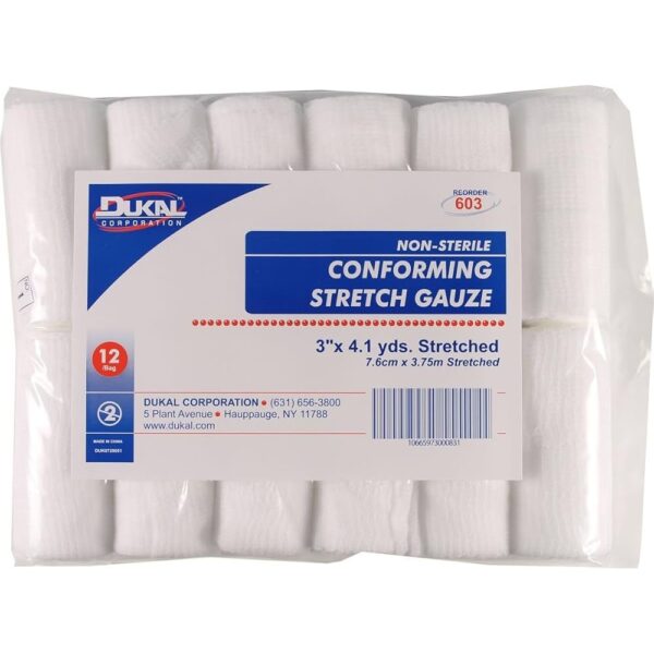 Stretch Gauze Bandage Roll: Non-Sterile, 3"x 4.1 yds, 12 Count