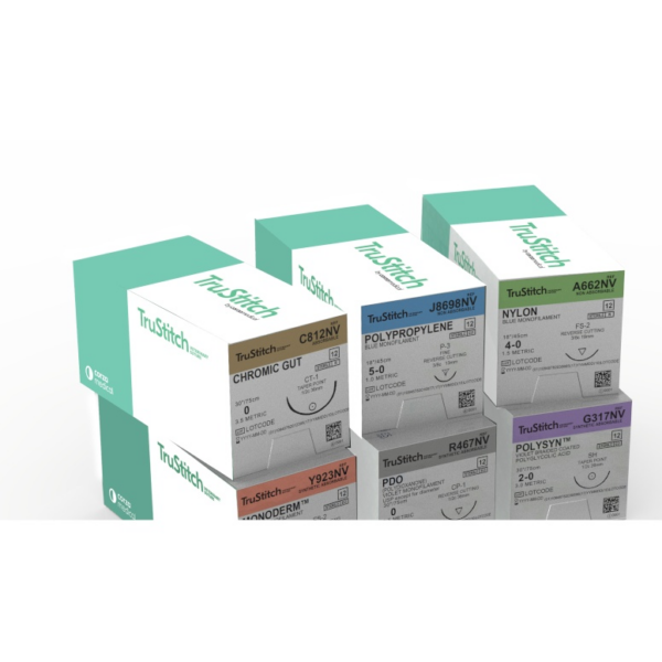 TruStitch Veterinary Suture PolySyn: # 4-0 PolySyn Violet 30", FS-2 Reverse Cutting 19mm 3/8C Black Needle - G397NVB
